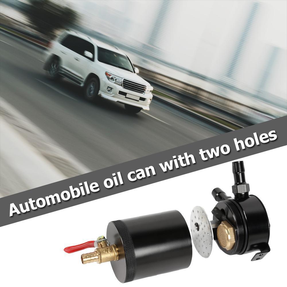 2-Port Baffled Aluminum Alloy Oil Catch Can Tank with Drain Valve Black