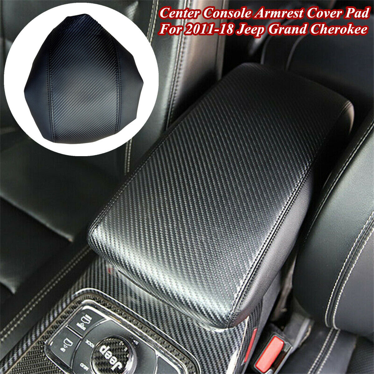 For 2011-2018 Jeep Grand Cherokee Center Console Armrest Cover Pad Black Leather