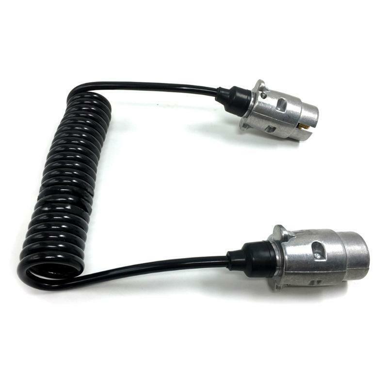 7 Pin Metal Trailer Plugs w/curly extension Cable Lead 1.5M Male To Male 12V