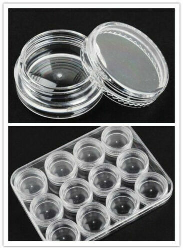Clear Plastic Jewelry Storage Box With 12 Small Round Cylindrical Containers New