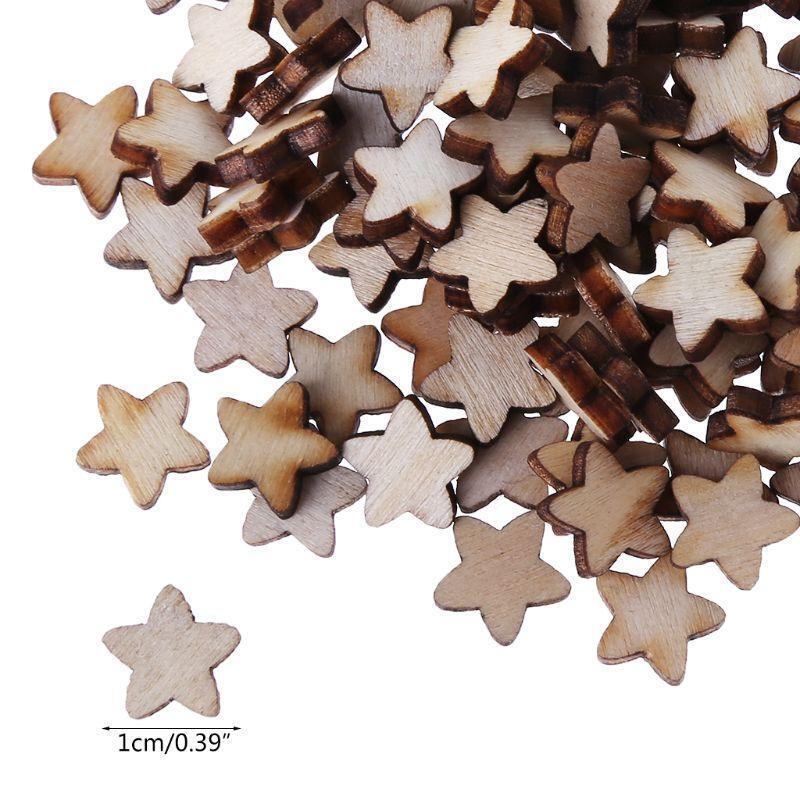 100 Pcs/Set Natural Wooden Star Slices for DIY Art Crafts Christmas Tree Decor