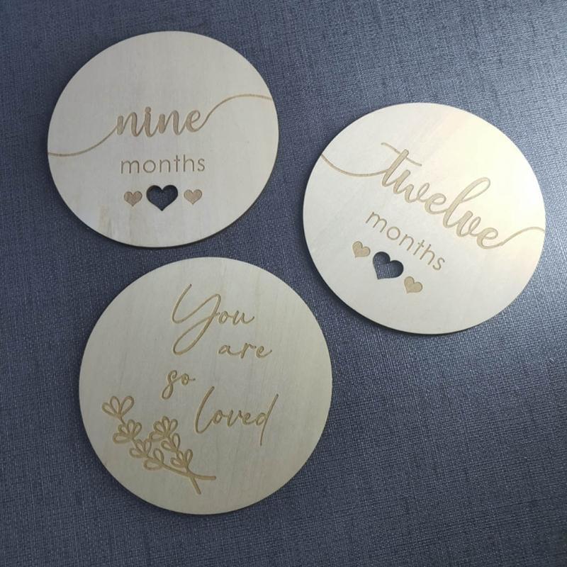 15 Pcs Newborn Monthly Growth Recording Cards Wooden Birth Commemorative Cards