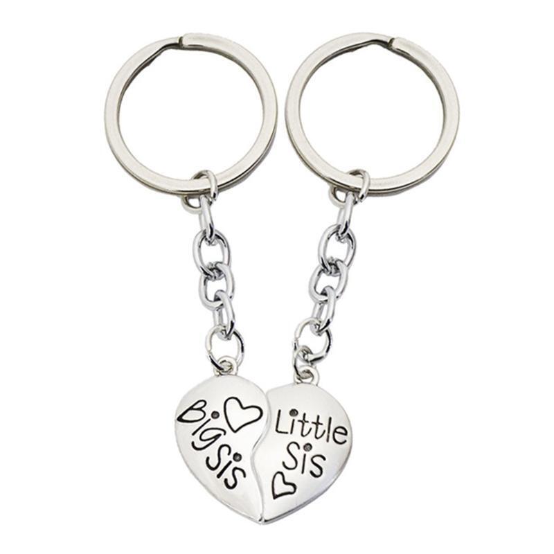 2 PCS Heart Broken Keyring Keychain Big Sis Little Sis for Sister Best Friends