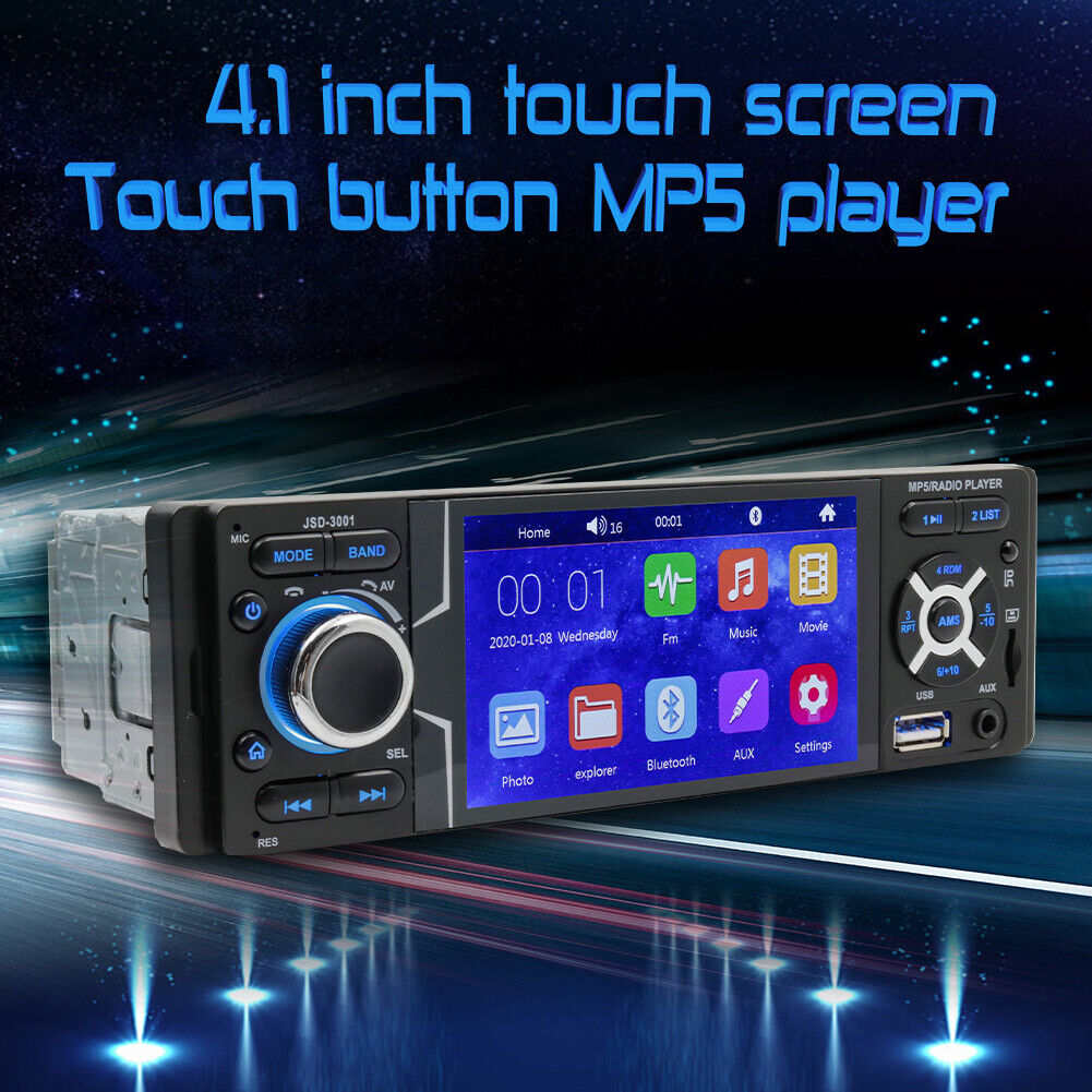 JSD-3001 Single DIN Car Stereo 4.1 inch Touch Screen FM Radio + AUX Cable