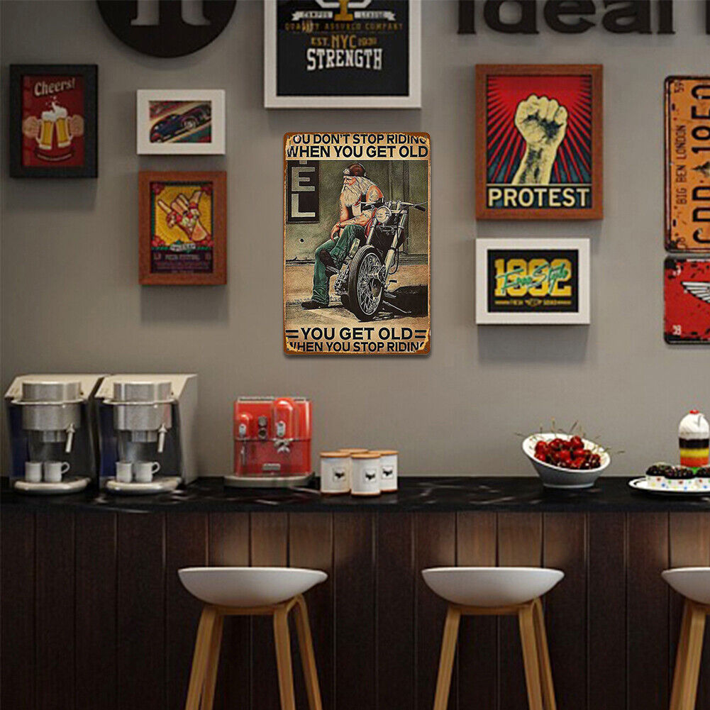Old Man Riding Motorbike Metal Sign Plaque Wall Posters Decor for Home (B)