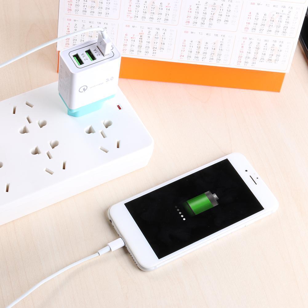 3 Ports USB Charger Mobile Phone QC3.0 Wall Charger Adapter (Light Blue)