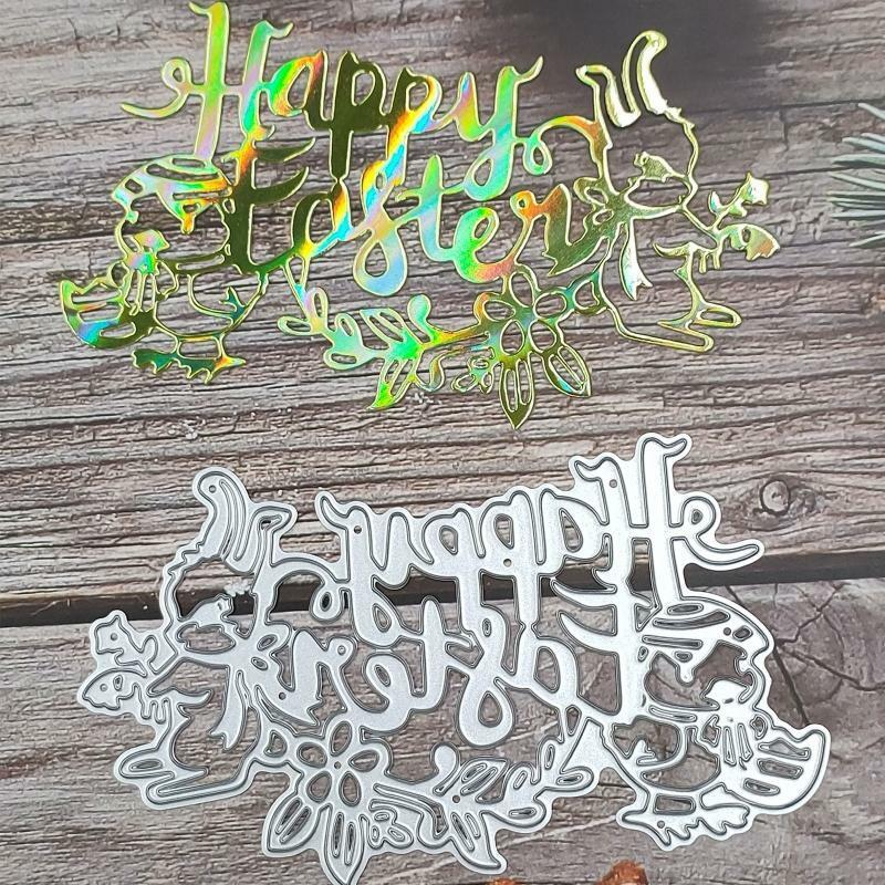 Happy Easter Word with Bunny Chick Metal Cutting Dies Stencil DIY Scrapbook Mold