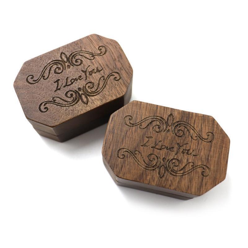 Octagon-shaped Solid Wood Ring Box Velvet Soft Inner Bag Jewelry Storage Bag