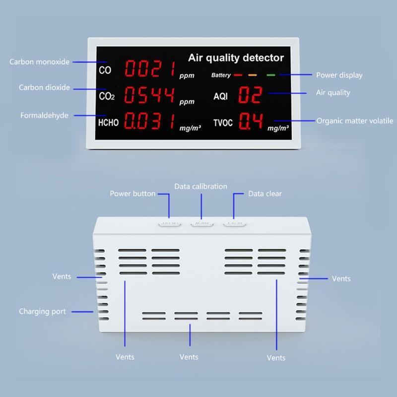 Digital Display Indoor/Outdoor CO CO2 HCHO TVOC Detector CO2 Meter Gas Detector