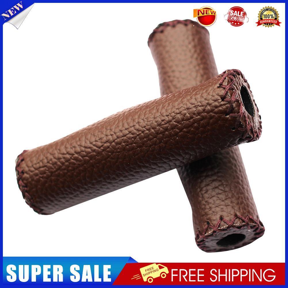 1 Pair Cycling Handlebar Covers PU Leather MTB Bike Handle Grips (Coffee)