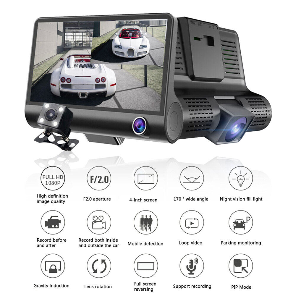 Dual Lens Dash Cam 4 Inch Display Dashboard Camera with Rear View Camera