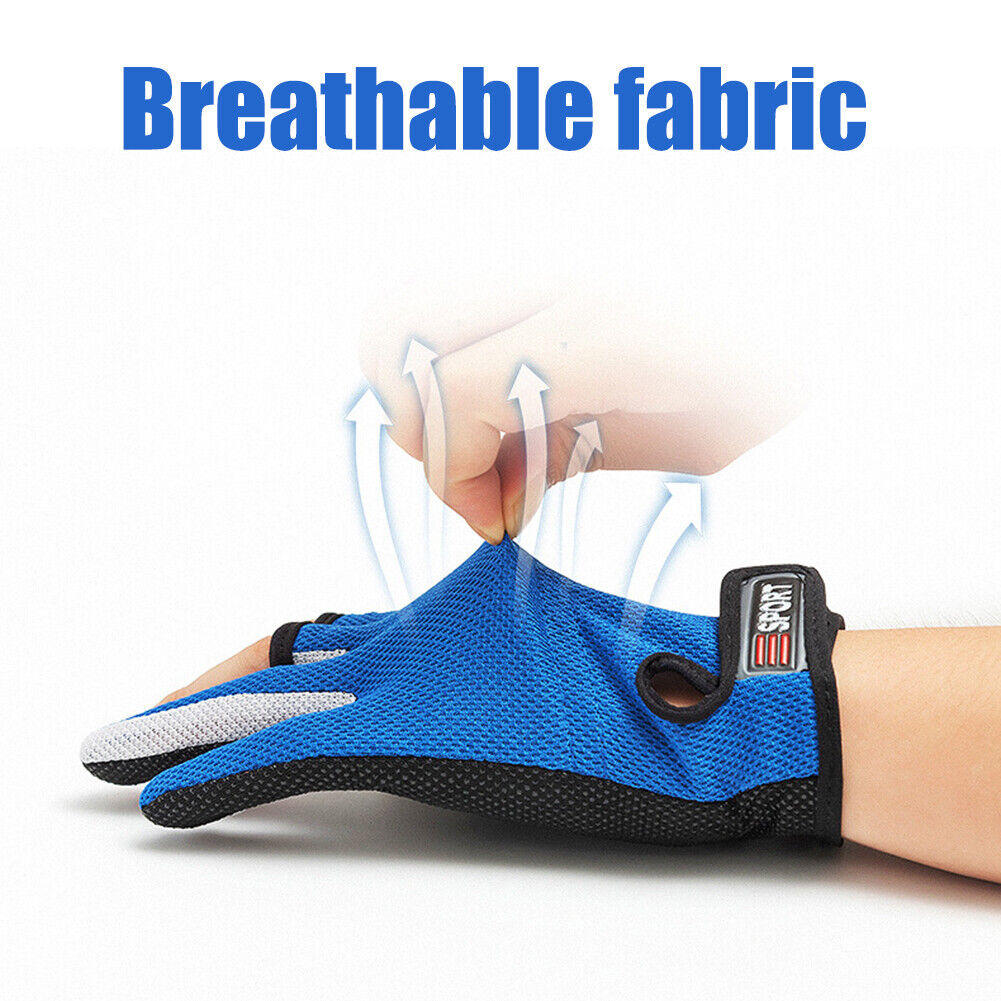 Fishing Gloves 3 Cut Fingers Waterproof Anti-Slip Sports Mittens (Blue)