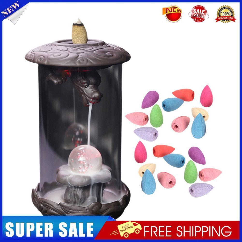 Purple Sand Dragon Backflow Incense Burner Smoke Censer Home Teahouse Decor