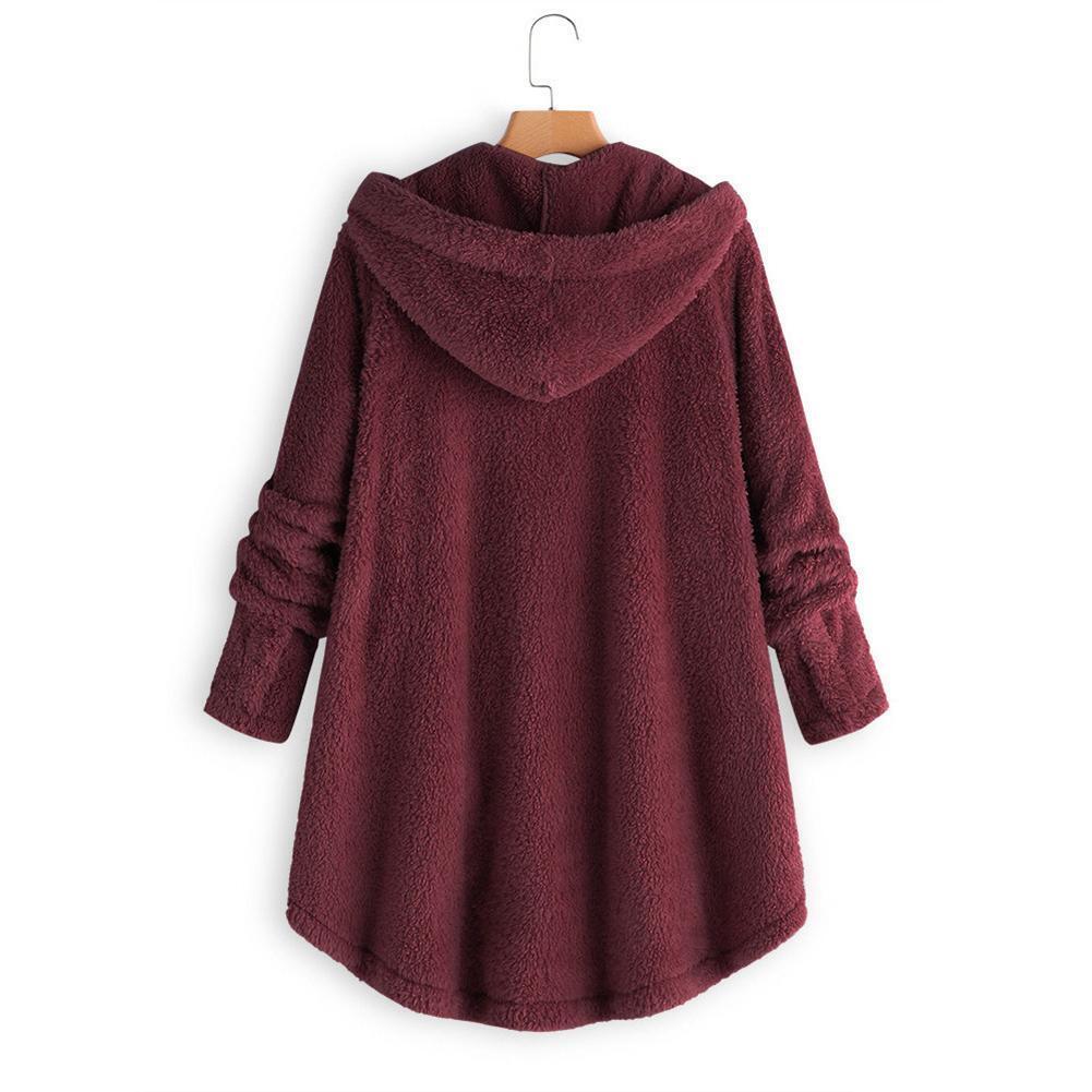 Solid Color Hoodies Overcoat Irregular Coat Women Outwear (Wine Red 2XL)