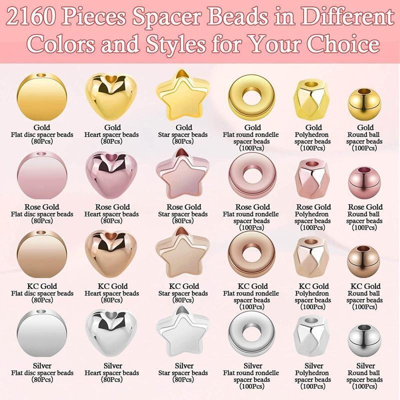 2160 Pieces Spacer Beads Set Various Shapes Bracelet Beads Heart Round Beads
