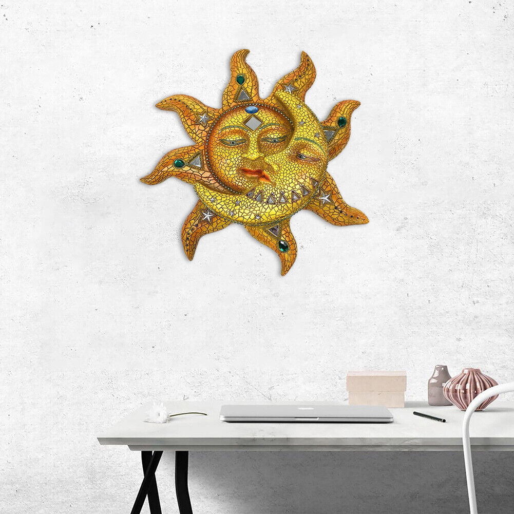 Metal Sun Moon Art Crafts Rust-proof Wall Ornament Gift Home Garden Decor