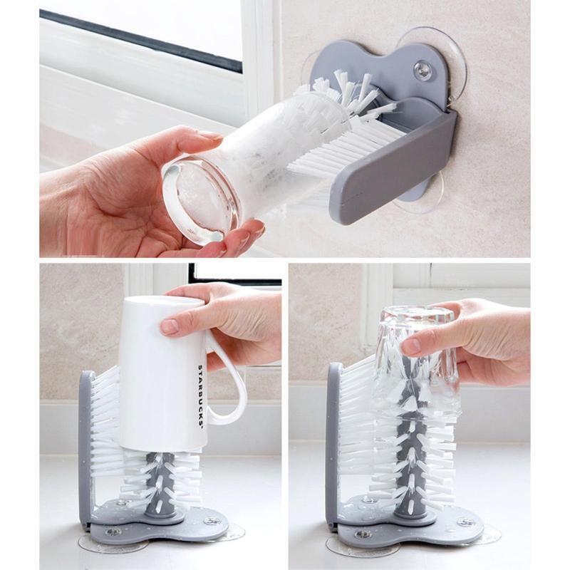 Wall Suction Cleaning Cup Brush 2 in 1 Lazy Thermos Bottle Glass Cleaner