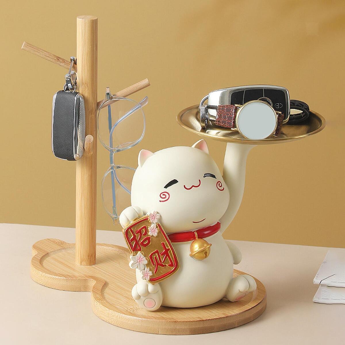 Wooden Tree Cup Holder with 4 Hooks Jewelry Hair Tie Organizer Dish Drying Rack