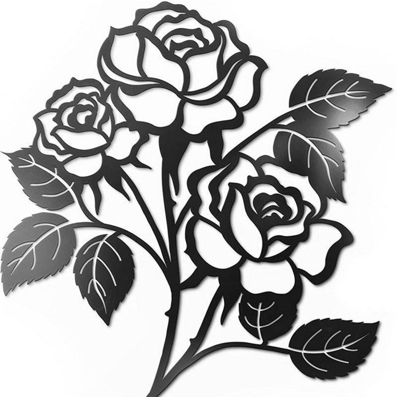 Metal Rose Wall Art Decor Silhouette Art Flower Ornament Hanging Crafts