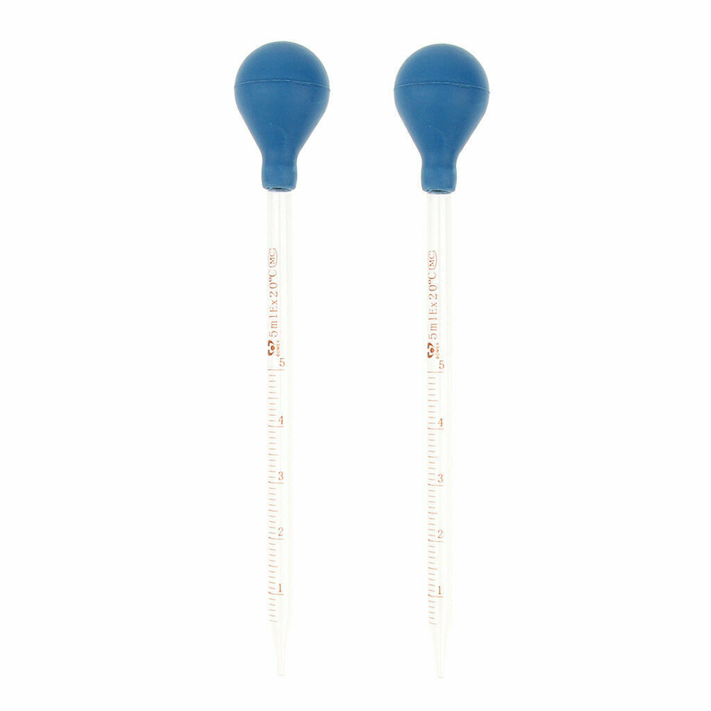 2 Pcs Glass Transfer Pipettes 5ml Graduated Scale Dropper with Scale Line Lab