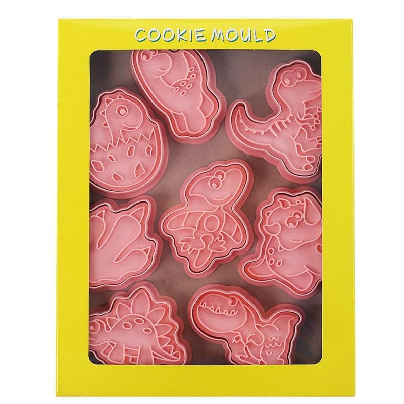 Set of 8 Plastic Cookie Moulds Cutters Biscuit Stamper Cutters Dinosaur Shaped