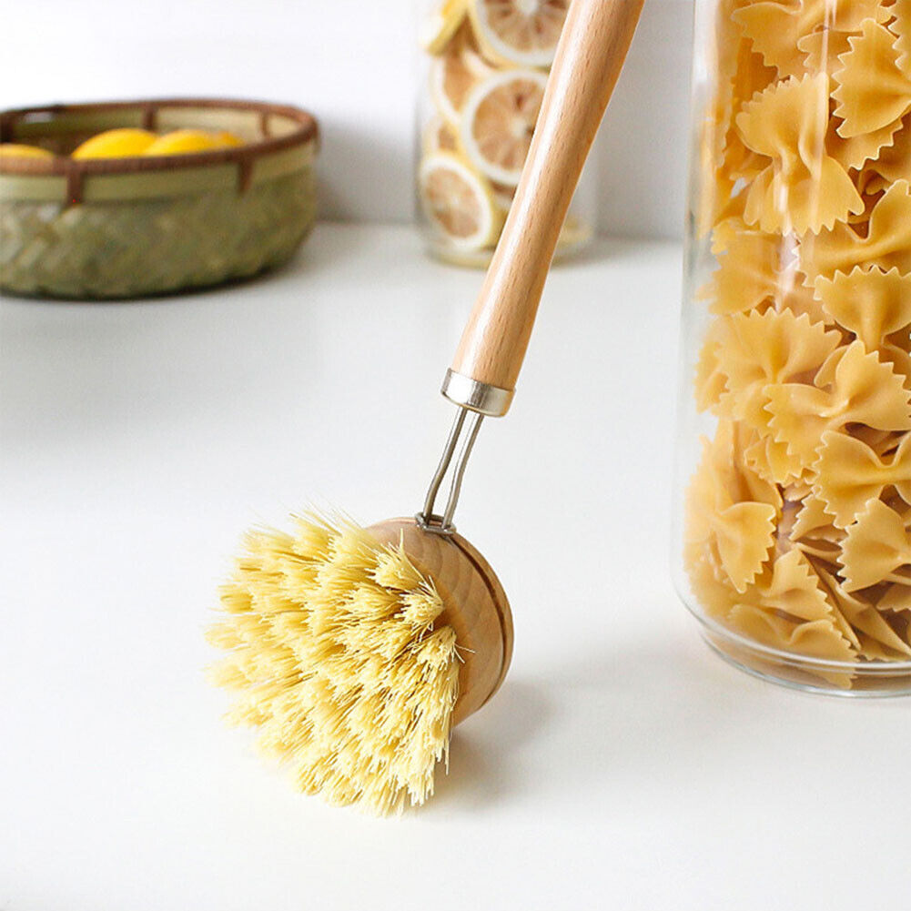 Wooden Long Handle Pan Pot Brush Dish Plate Washing Cleaning Scrubber (A)