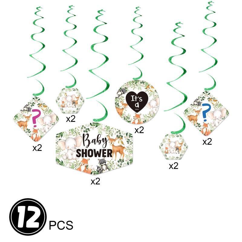 12Pieces Jungle Animal Ceiling Hanging Swirl Baby Shower Party Decorations