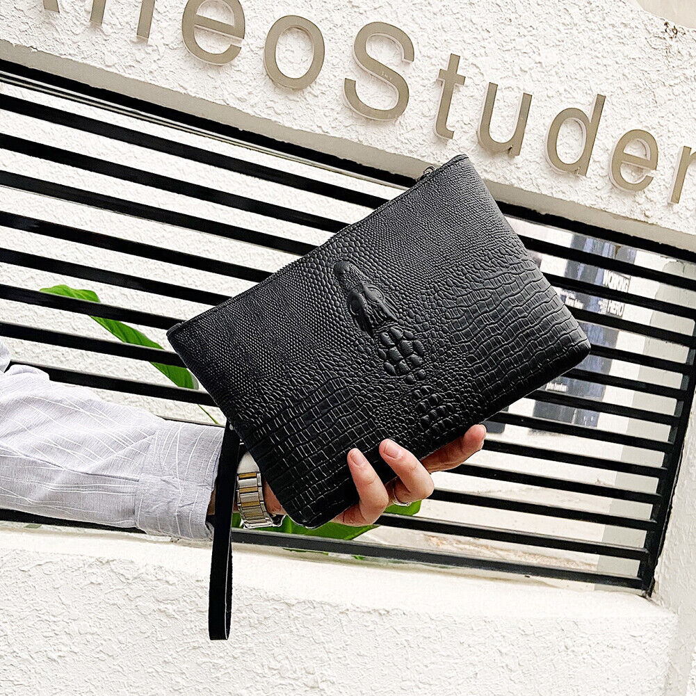 Fashion Alligator Leather Men Wallet Solid Business Purse Zipper Clutch Bag
