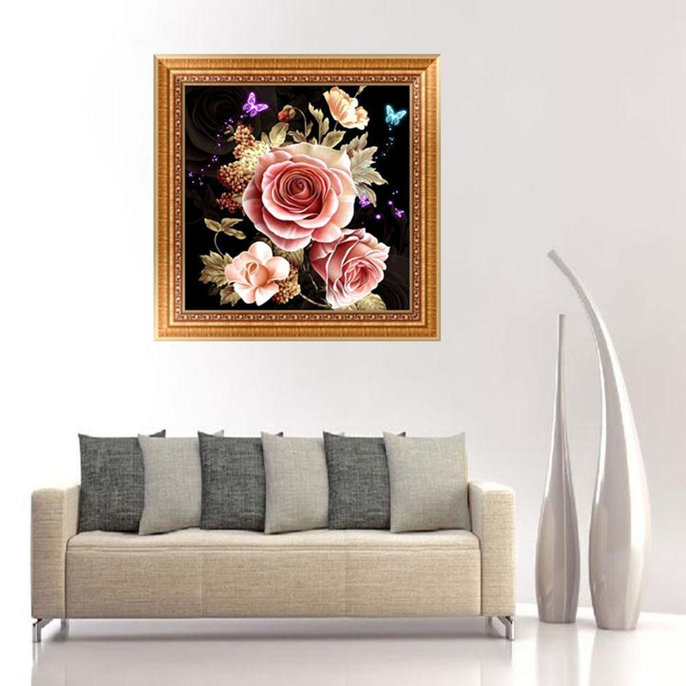 5D DIY Pink Rose Embroidery Diamond Painting Cross Stitch Kit Home Decor