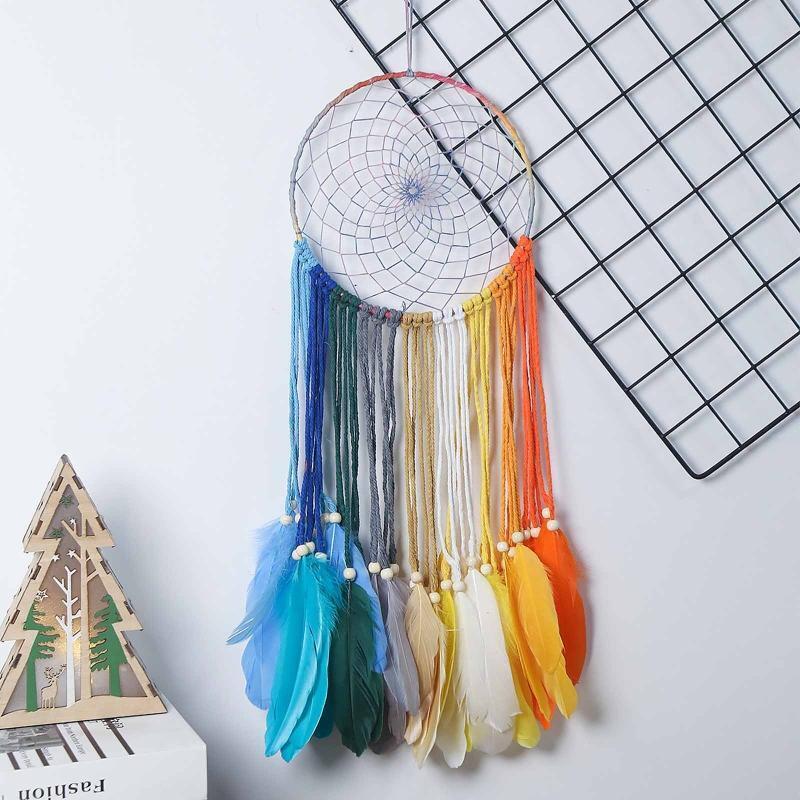 Colorful Dream Catchers Handmade Feather Native American Circular Net for Kids