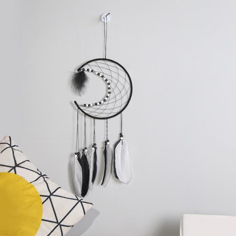 Moon Dream Catcher with Fairy Feather Home Bedroom Decor Girls Kids Gifts
