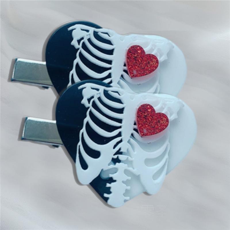 Novelty Hair Barrettes Children Gothic Skeleton Heart Shape Hair Accessories