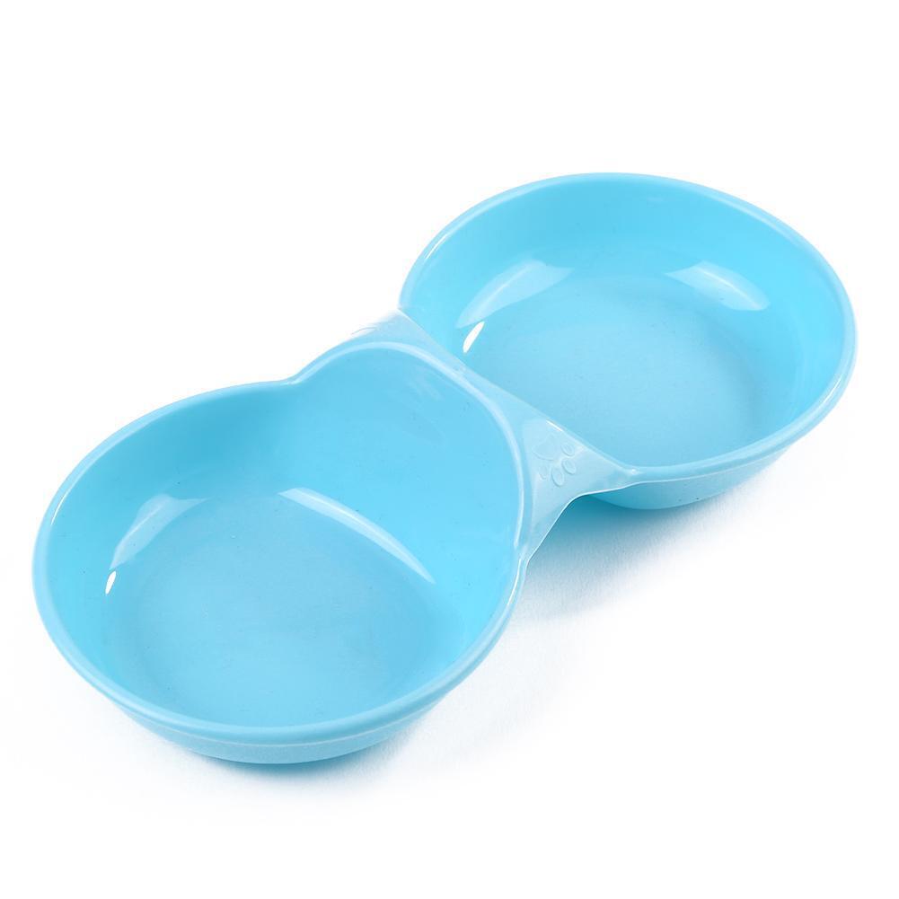 Dog Cat Double Bowl Puppy Food Water Feeder Pets Drinking Dishes (Blue)