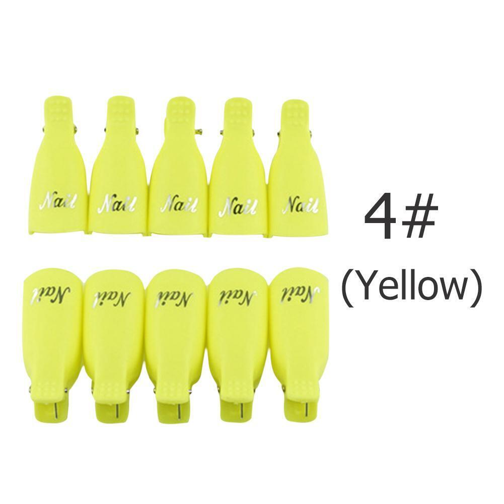 10pcs Plastic Nail Art Soak Off Cap Clip UV Gel Polish Remover Tool (Yellow