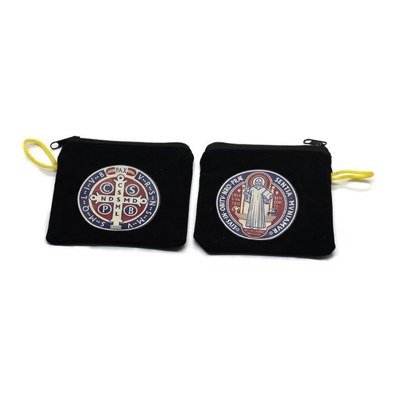 Cross Pattern Storage Bag Cloth Bags with Zipper and Lanyard for Home Outdoor