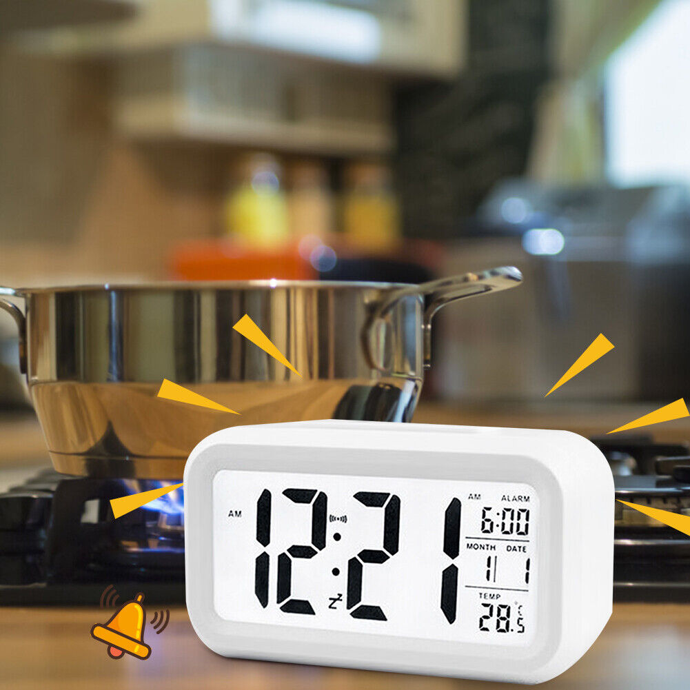 Temperature Alarm Clock LED Digital Backlight Calendar Snooze Clock (White)