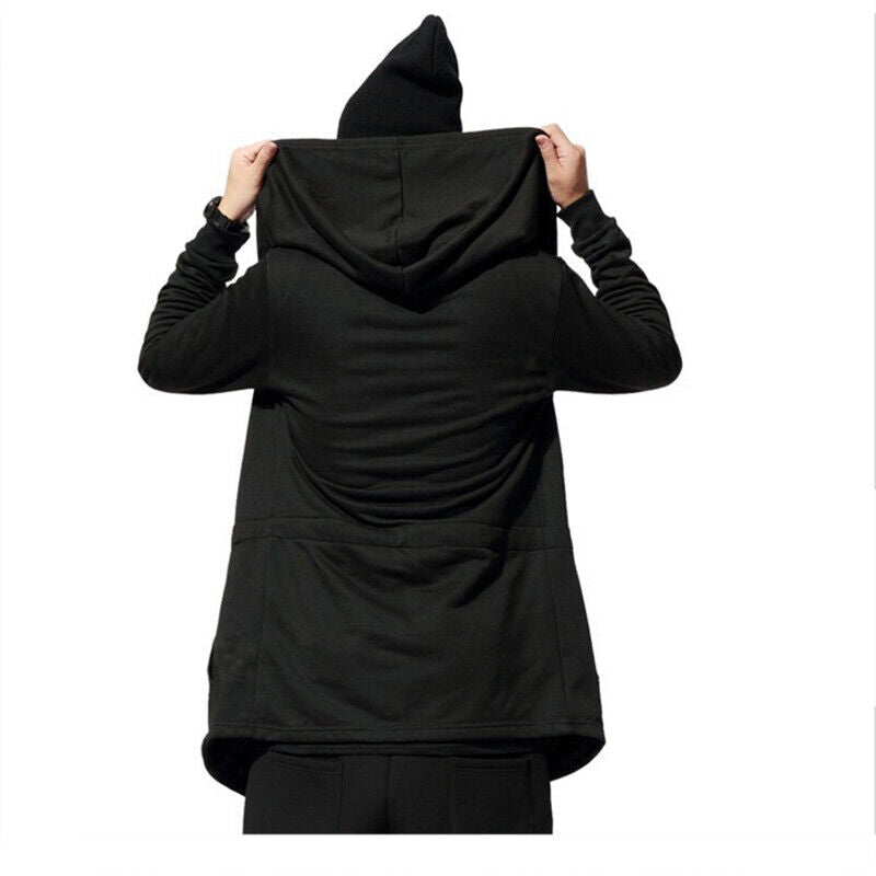 Men's Hooded long Sleeve Cloak Cardigan Outwear Casual Hoodies(Black)(3XL)-