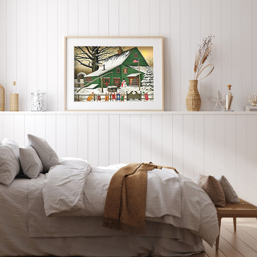 5D Diamond Painting DIY Snow Green House Pictures Kits Full Drill Home Art