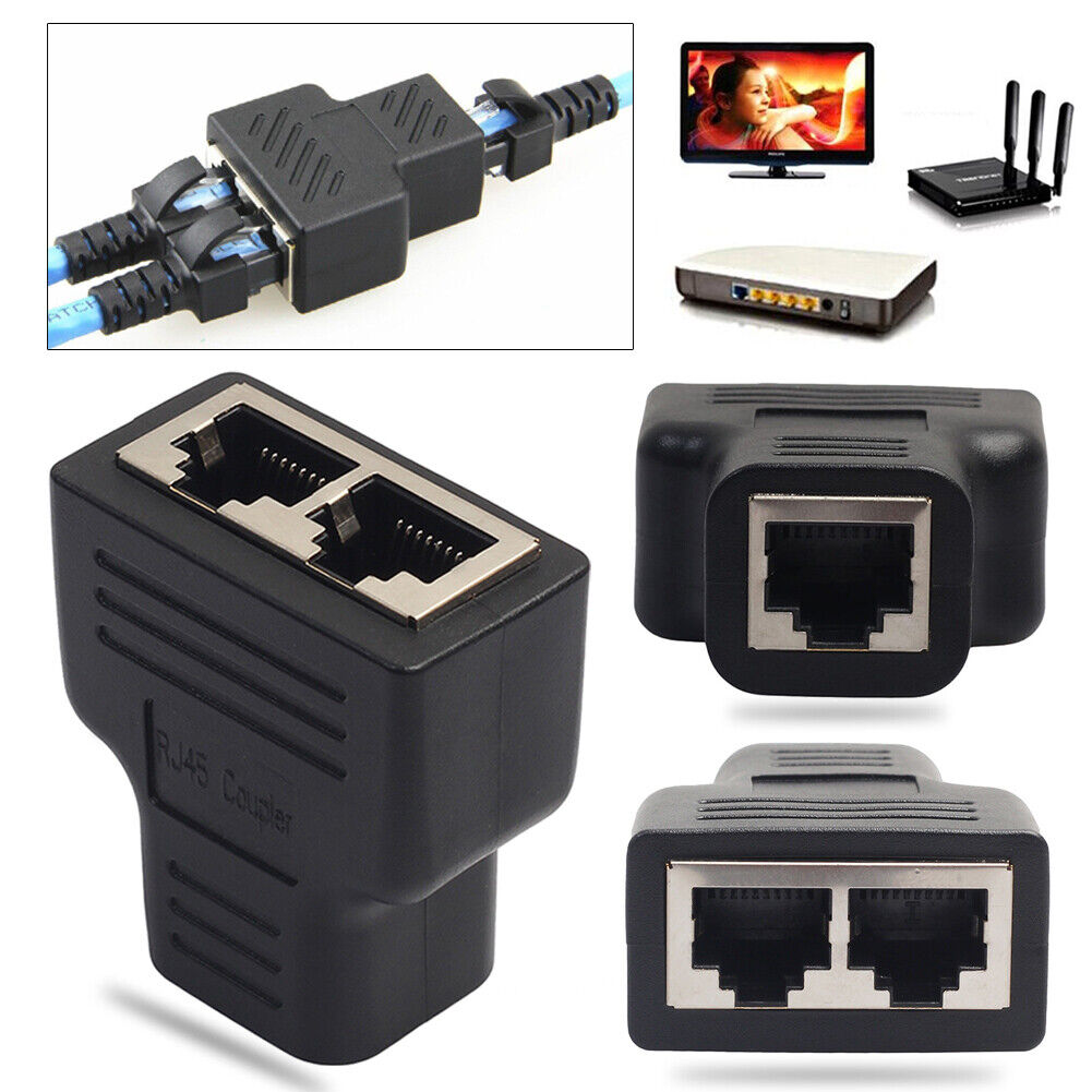 RJ45 Splitter Adapter 1 to 2 Dual Female Port CAT5/CAT 6 LAN Ethernet Sockt