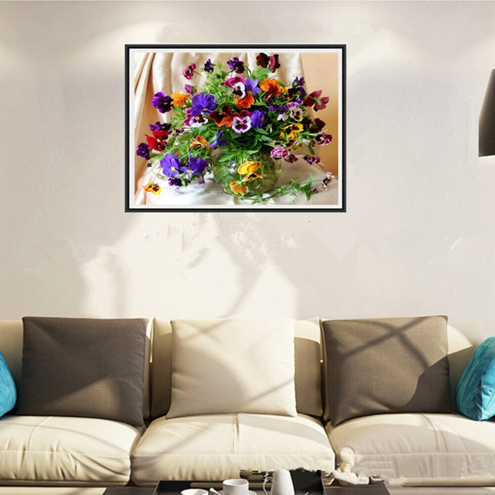 5D DIY Diamond Painting Blossom Colorful Flowers Pot Cross Stitch Mosaic
