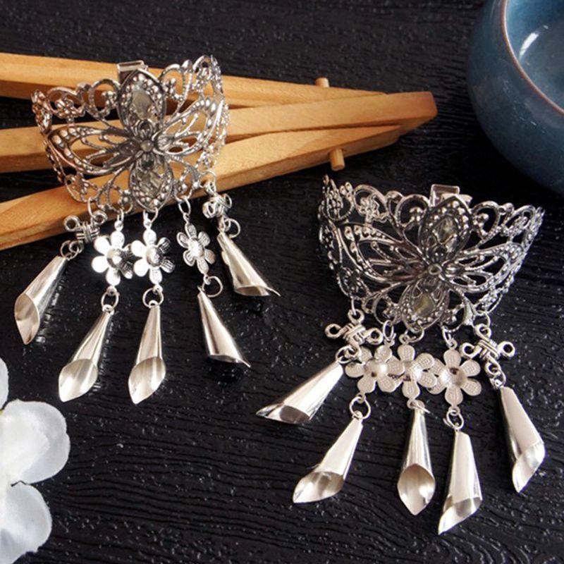 Women Ancient Chinese Style Metal Alloy Hair Clips Hollow Out Carving Floral