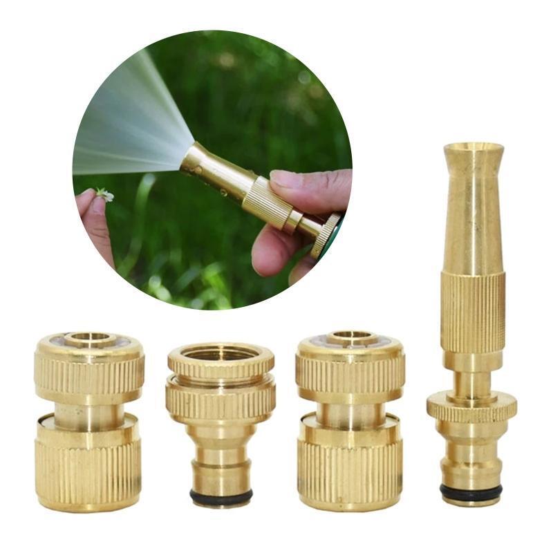 4-Piece Brass Garden Hose Adapter Waterstop Connectors for Faucet Connection