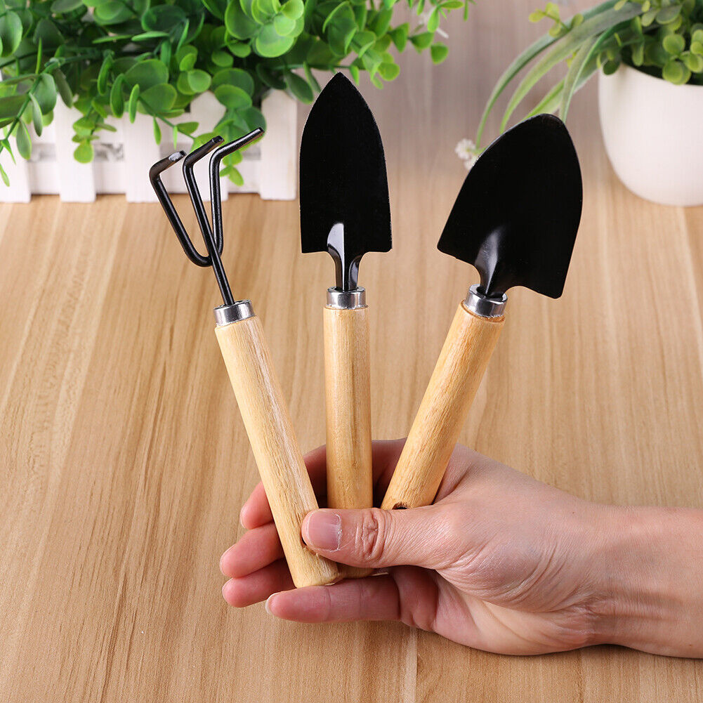 3 Piece Set Mini Garden Shovels and Claw Tool with Wooden Handles