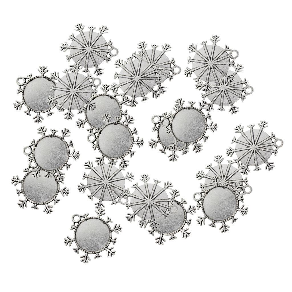 20 Pieces 25mm   Blank Snowflakes Round Bezel Pendant Tray Base