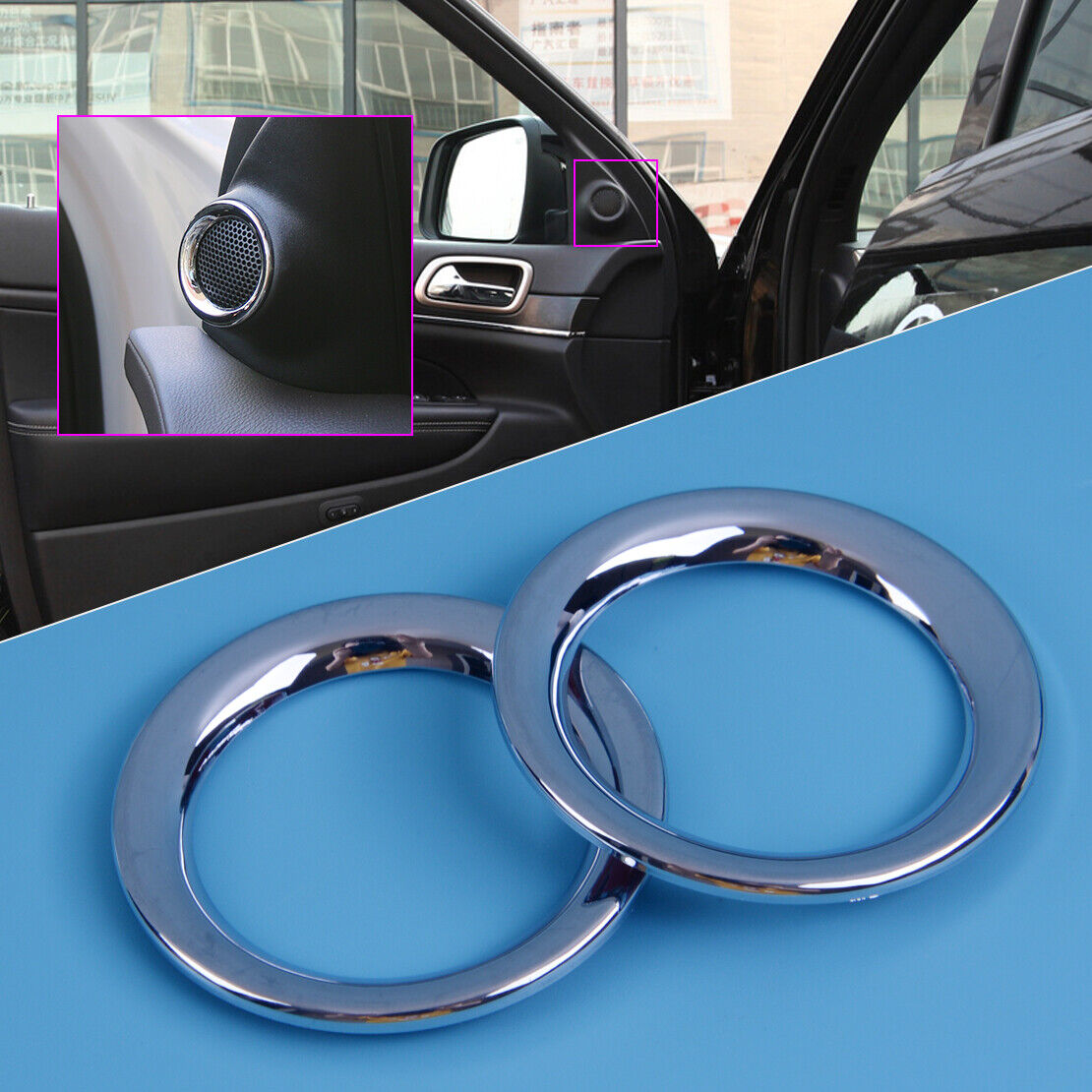 Chrome 2pcs Cover Trim Door Fit for Jeep Grand Cherokee 11-18 Stereo Speaker Lid