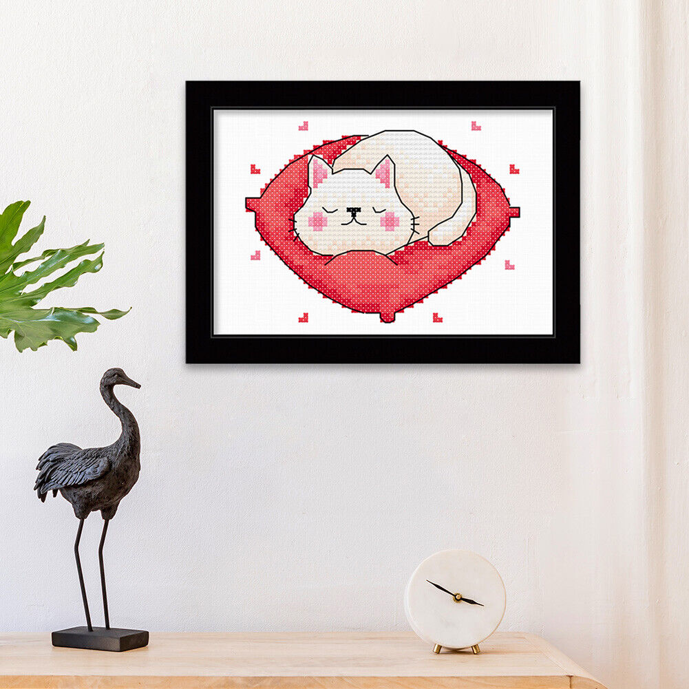 25x20cm DIY Cross Stitch 11CT Stamped Canvas Kit Needlework (1262 Lazy Cat)