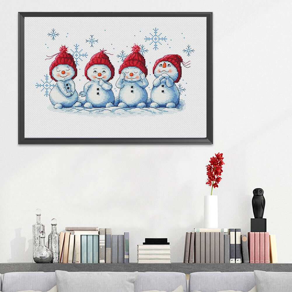 11CT Stamped Snowman Cross Stitch Kits Ecological Cotton Thread Needlework