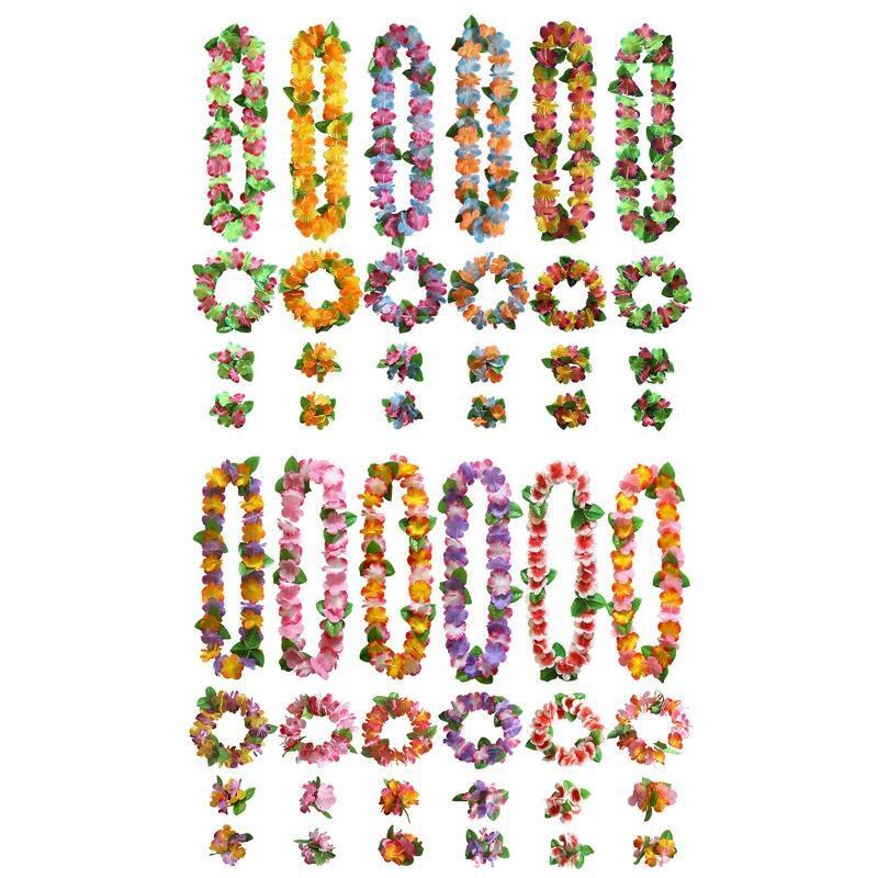 36x Hawaiian Leis Decoration Colorful Bracelet Headband Necklace Luau Leis Party