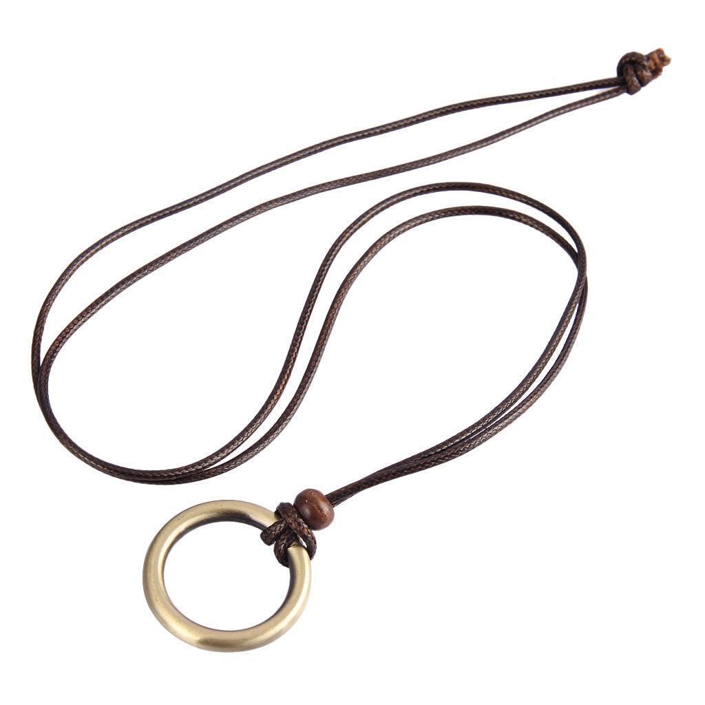 Wax Rope Braided Chain  Ring Pendant Necklace Classic Sweater Chain
