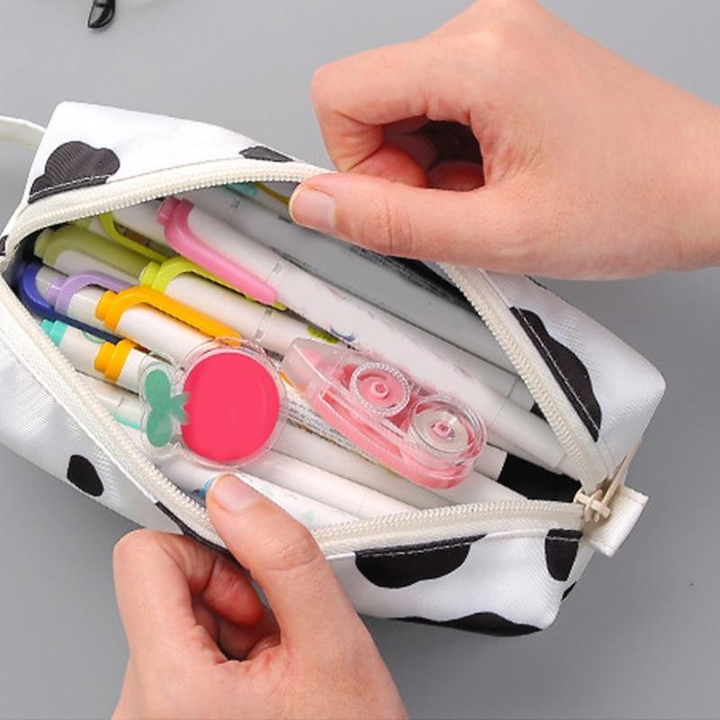 Large Zippered Pen Bag Cow-like Pen Case for Children Students Girls Boys School